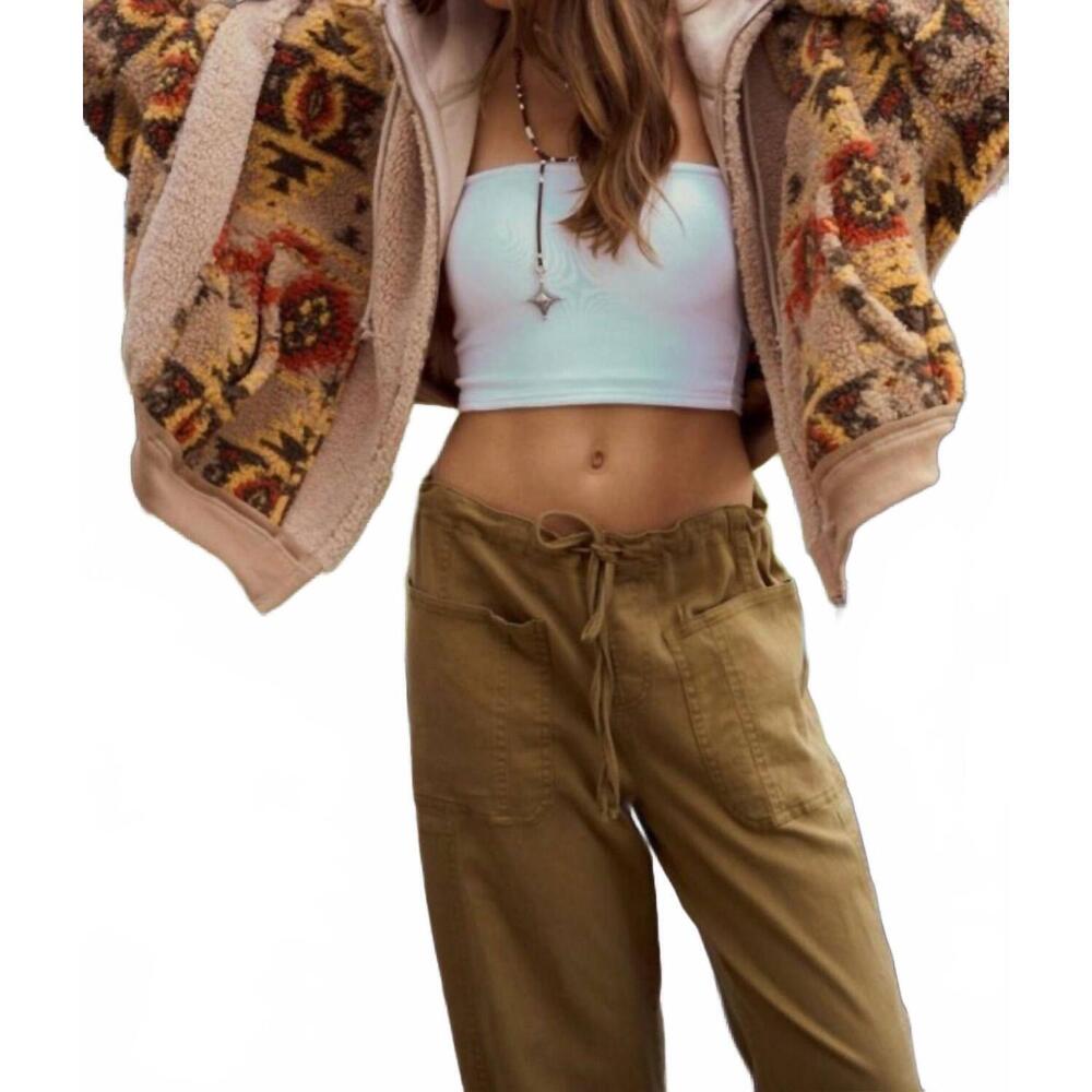 NEW LOVLOV vintage aztec fleece jacket in beige